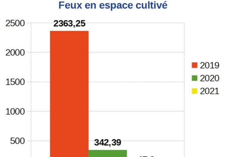Il y a eu 7 fois moins de surfaces brûlées grâce à votre
contribution. Le nombre d’interventions de juin à août inclus
était de :
• En 2019 : 172 interventions
• En 2020 : 169 interventions
• En 2021 : 57 interventions