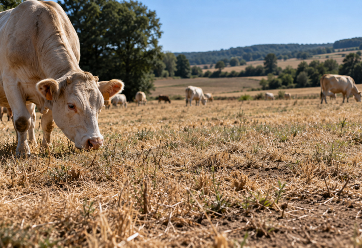 La sécheresse a fortement dégradé les prairies, suscitant l'inquiétude des éleveurs.