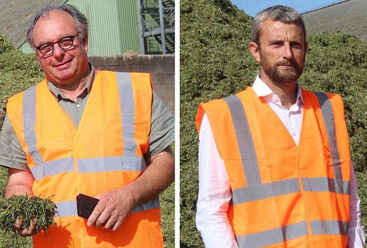 Nicolas Durand et Thomas Lavenu, président et directeur de l'UCDV : « il nous faut cette année jongler avec la pluviométrie pour entrer dans les luzernières. La seconde coupe n'est pas encore terminée ».