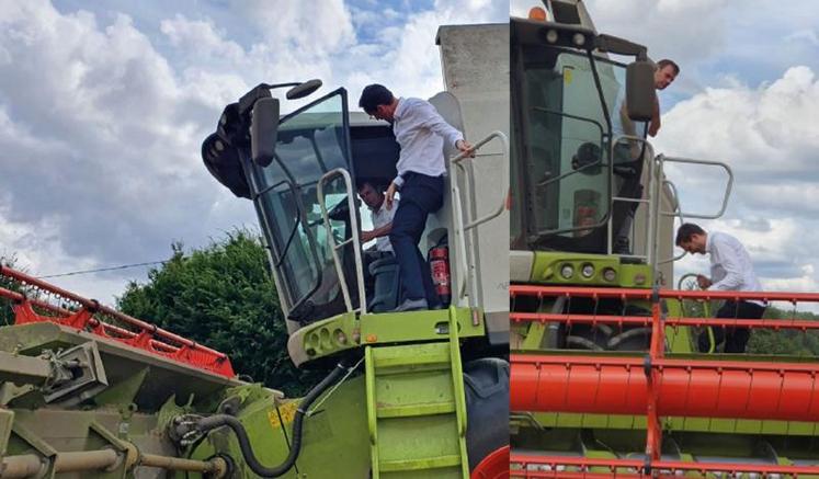 « La meilleure place, à l'abri de la poussière... », lance Gille Lievens au volant de sa machine à Simon Babre.