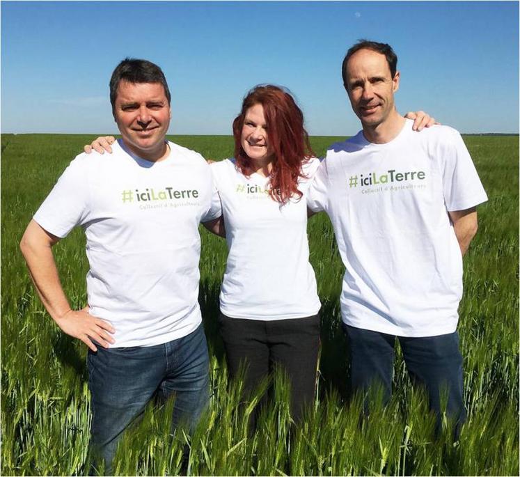 Jérôme Regnault, agriculteur et apiculteur, Fanny
Boshung Durand, éleveuse de vaches laitières, et Olivier
Coupery, agriculteur et producteur de foin. Originaires
des Yvelines, ils sont les porte-paroles du collectif
#iciLaTerre. 90 agriculteurs y participent.