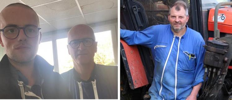 À gauche, Xavier Rouland et son fils Hugo, associés au sein du Gaec du Royer, à Saint-Denis-le-Vétu. À droite, Éric Quétel, en EARL à Bourgvallées.