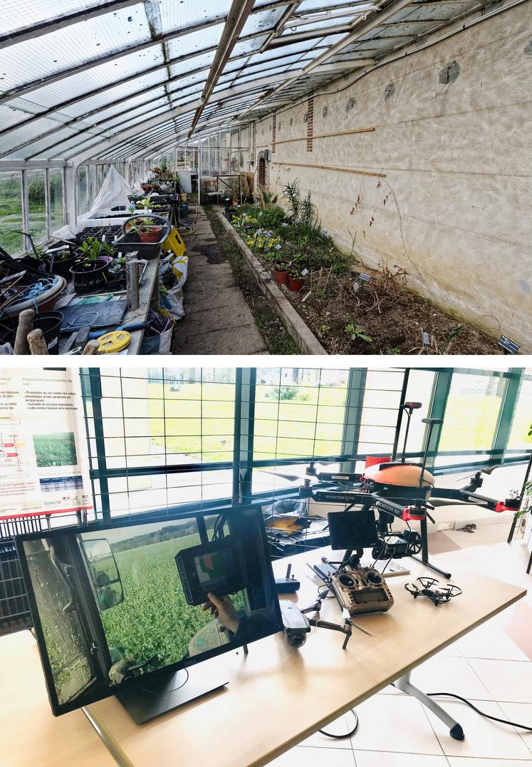 Le potager est doté de superbes serres (photo du haut). Toutes les formations agricoles sont à la pointe de la technologie (photo du bas).