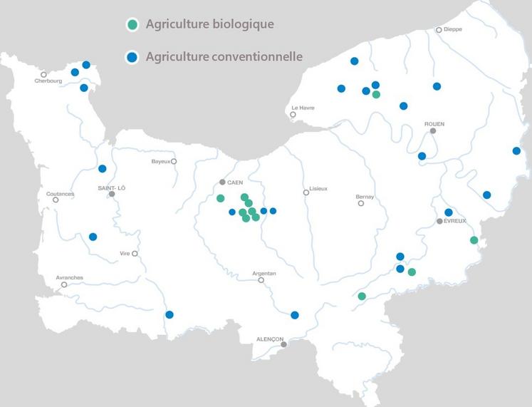 Localisation des parcelles observées dans le réseau ENI Normand