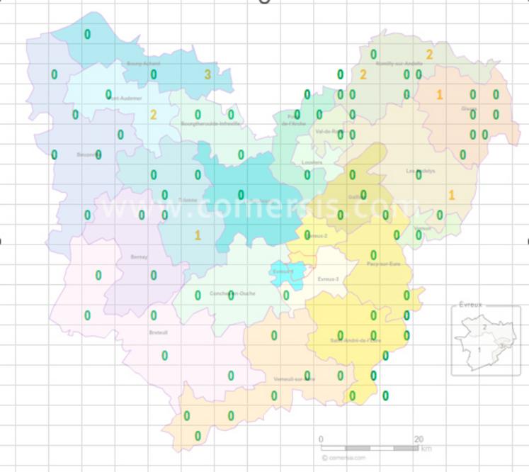 Répartition des foyers dans l'Eure au 12/12/2024.