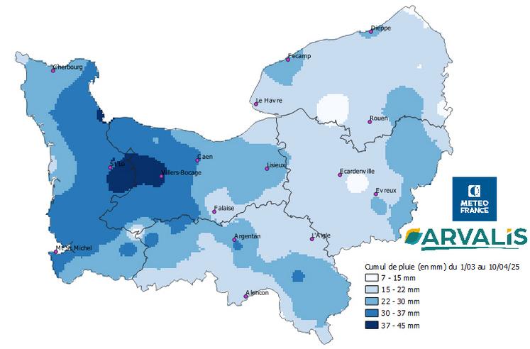 Cumul de pluie (en mm) du 01/03 au 10/04/25.