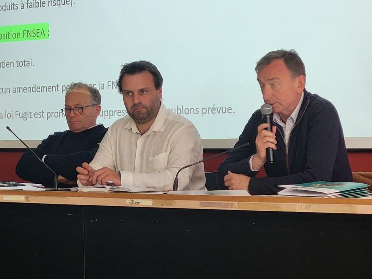 Laurent Duclos (secrétaire général FNSEA 27), Amaury Levesque (président FNSEA 27) et Paul Lannoy (président CGB Eure) alertent sur l'urgence que traverse la filière betterave.