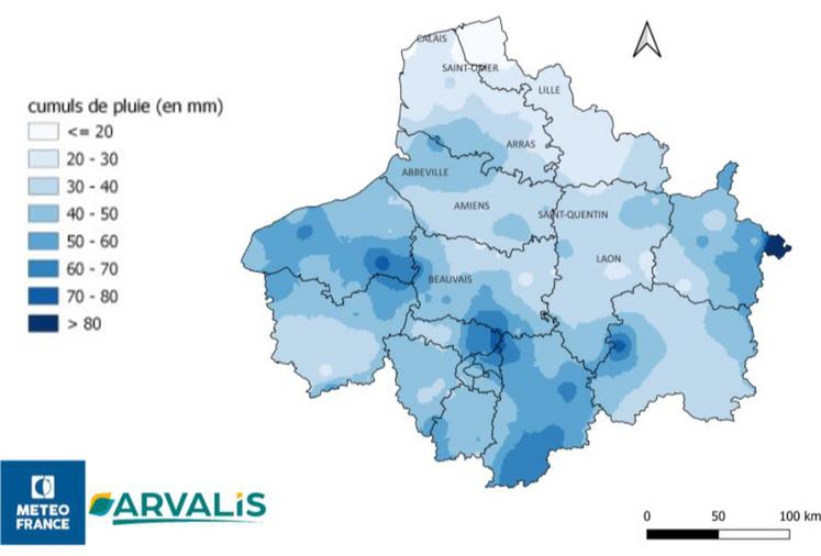 Figure 2 : cumuls de pluies du 25/03 au 15/05/2025.