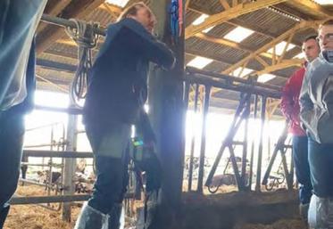 Yoann Durand, électro-géobiologue, en plein travail de recherche de fuites de courants chez le Gaec du Barbois à Sallen.