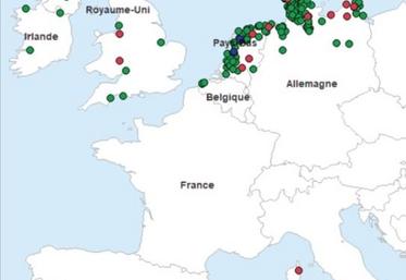 Localisation des cas sauvages et foyers domestiques
d’IAHP H5N8 en Europe confirmés entre
le 20/10 et le 18/11/2020 inclus.