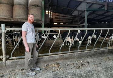 Emmanuel Roch devant son troupeau de vaches laitières.