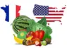 drapeaux de la France et des Etats-Unis avec des fruits et légumes