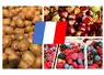 Des kiwis, petits fruits rouges et des châtaignes barrées d'un drapeau français.