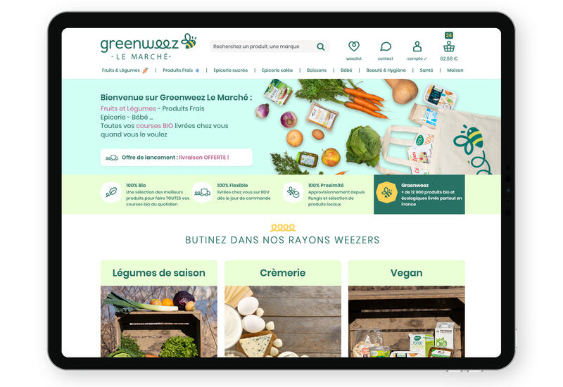 Le site www.greenweez.com/lemarche propose 6 000 références dont une offre renforcée en fruits et légumes franciliens.  © Greenweez