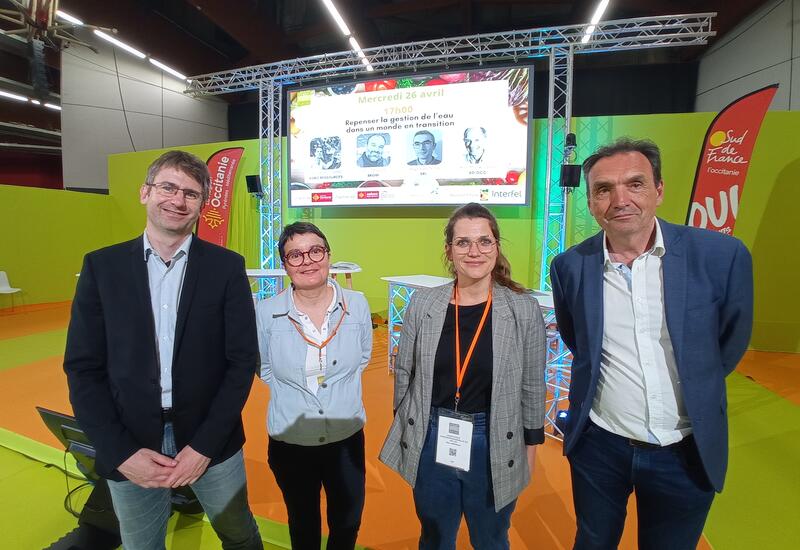 L'équipe de l'AIM (association interprofessionnelle du melon), de gauche à droite : Rémi Javernaud (nouvel animateur), Myriam Martineau (présidente), Marion Mispouillé (animatrice) et Jérôme Jausseran (responsable communication).