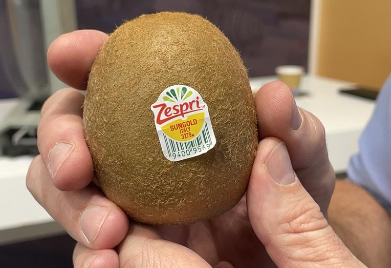 Sticker compostable à domicile sur un kiwi Zespri.