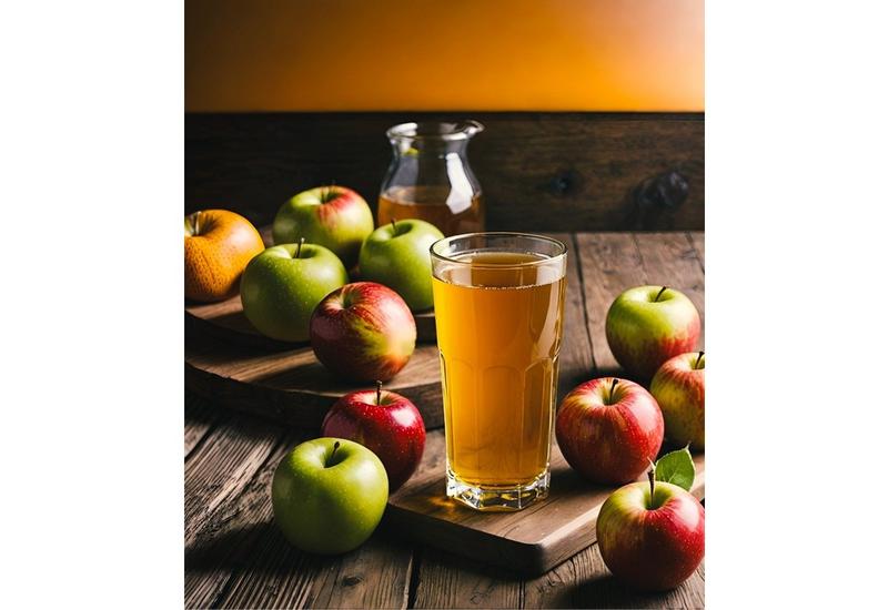 des pommes autour d'un verre de jus de pomme