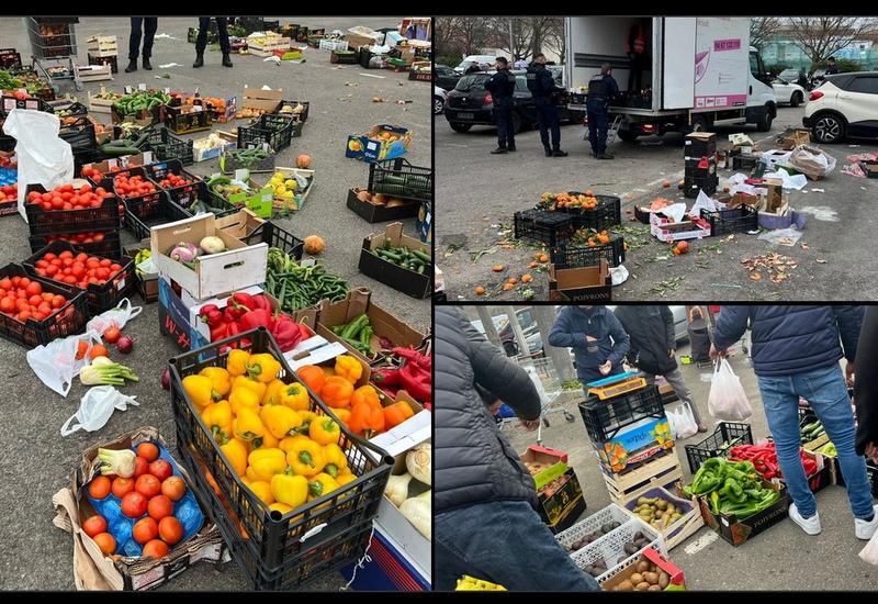 Capture d'écran du compte X de Préfet de l'Hérault qui montrent trois images du marché ckandestin de la Paillade à Montpellier avec des cajeots de fruits et légumes à même le sol. 