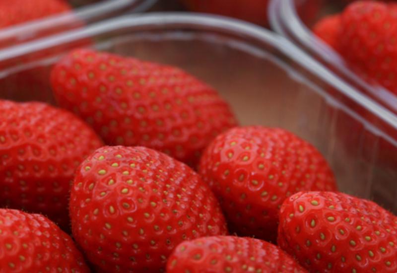 Une barquette en plastique de fraise