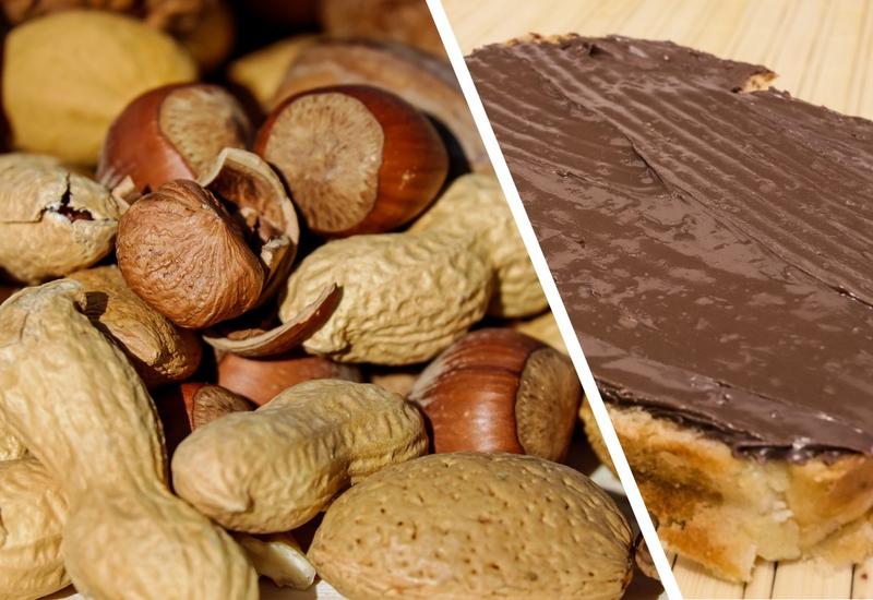 Cacahouètes amandes noisettes avec tartine de pâte à tartiner.