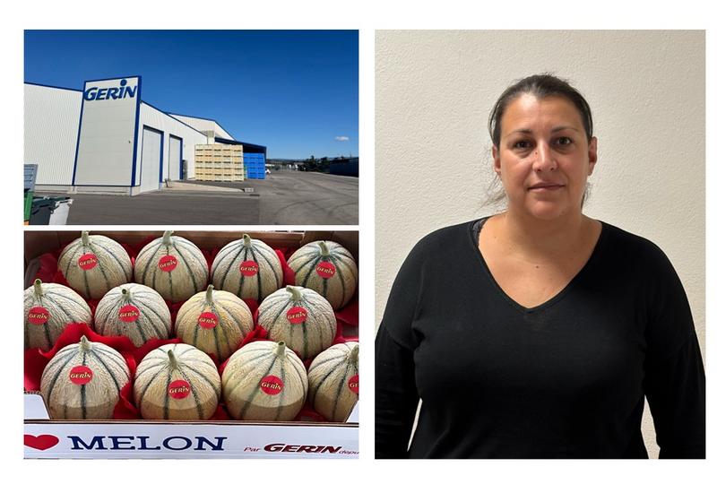 Montage photo : une entreprise avec camion, une cagette de melon, et la photo portrait de Léa Gérin