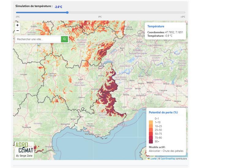 cartographie auvergne rhône alpes risque de gel sur abricot