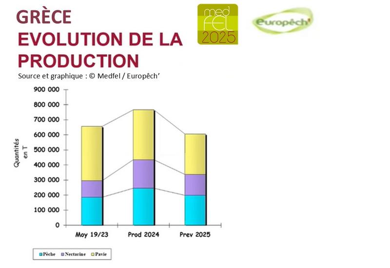 graphique présentant l'évolution de la production de la Grèce en pêche nectarine et pavie