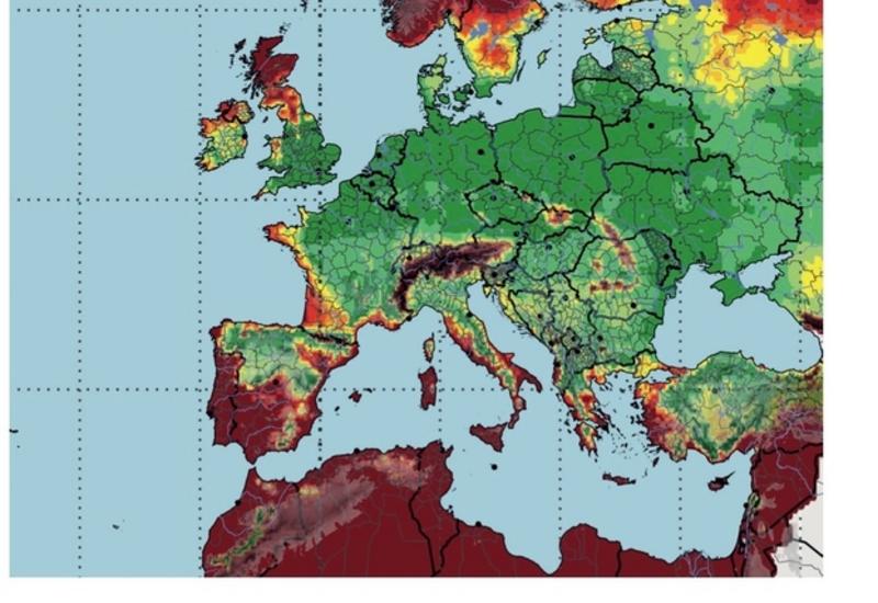<em class="placeholder">Carte illustrant la biogéographie future de la pomme golden, sur la période 2035-2055. </em>