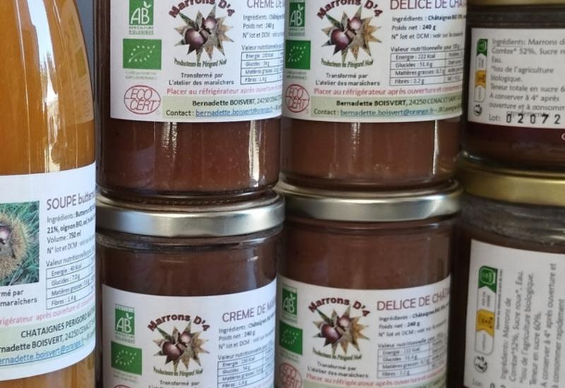 <em class="placeholder">Pots de produits à base de marrons du Périgord.</em>