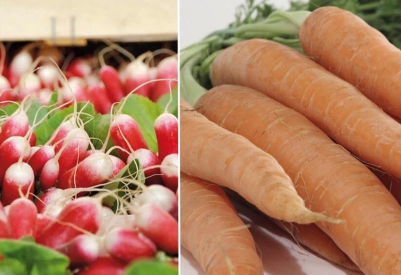 <em class="placeholder">Montage photo avec à gauche, des bottes de radis et à droite, des carottes. </em>