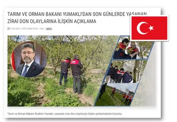 communication du ministère de l'Agriculture et de la Forêt de Turquie sur les gelées tardives d'avril 2025