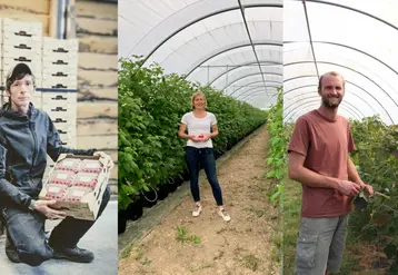 <em class="placeholder">Maxime Gemain, agriculteur dans les Landes, Adeline Savouré, productrice dans l&#039;Aube et Romain Crignon, céréalier dans l&#039;Oise.</em>