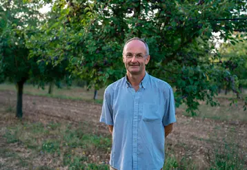 <em class="placeholder">Christophe De Hautefeuille, pruniculteur, et président du BIP, posant pour une photo dans son verger de pruniers dans le Lot-et-Garonne. </em>
