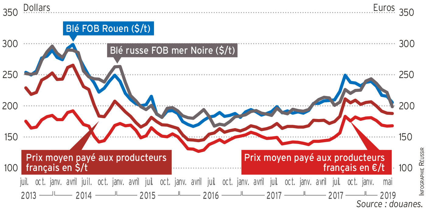 Comparaison des prix du blé français, russe et ukrainien