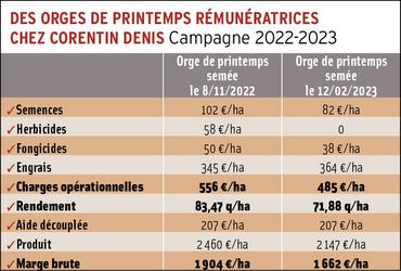 Tableau - Des orges de printemps rémunératrices chez Corentin Denis - Campagne 2022-2023