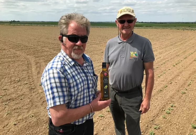 « L’avantage que nous avons est de pouvoir valoriser notre tournesol en huile par le biais de la coopérative », se réjouit Fabrice Leroy (à droite), agriculteur dans le Nord, aux côtés de Didier Villain, responsable technique à la coopérative Saint-Hilaire-Lez-Cambrai.