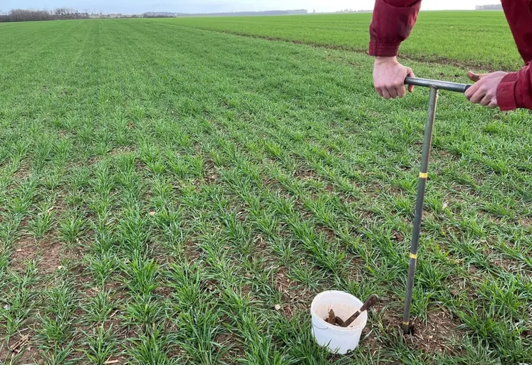 <em class="placeholder">Agriculteur prélevant de la terre à l&#039;aide d&#039;une tarière.</em>