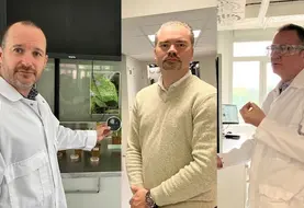 <em class="placeholder">Mathieu Gourgues, responsable du service de la Biologie, Florent Villiers,  responsable de laboratoire en biochimie computationnelle et Laurent Bialy, responsable « ...</em>
