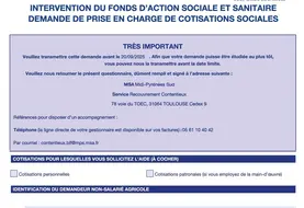 <em class="placeholder">Première page du formulaire de demande de prise en charge de cotisations MSA</em>