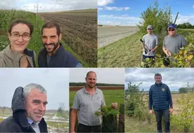 Hélène et Martin Gosse de Gorre, agriculteurs dans le Pas-de-Calais, Frédéric et Didier Lambin, agriculteurs en bio dans la Marne, Régis Négrier, céréalier en Charente, Fabrice Galland, agriculteur dans les Yvelines, et Alexis Brisset, exploitant dans le Pas-de-Calais. 