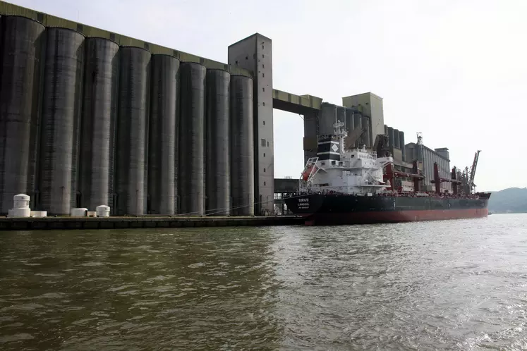 chargement d'un bateau au port céréalier de Rouen