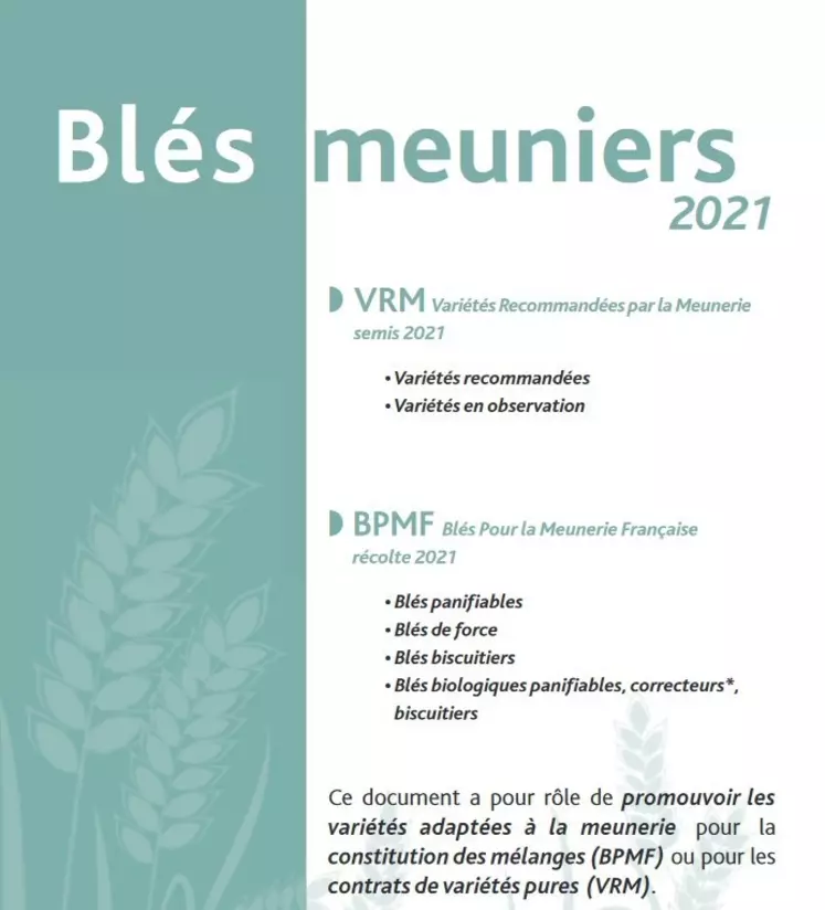 Les listes des blés meuniers 2021 est disponible sur le site web de la Meunerie Française. © ANMF