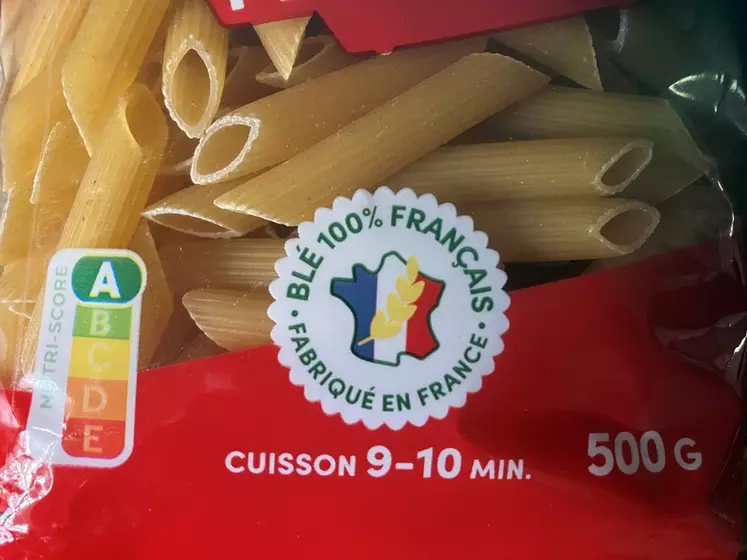 Paquet de pâtes avec logo blé dur 100% Français.