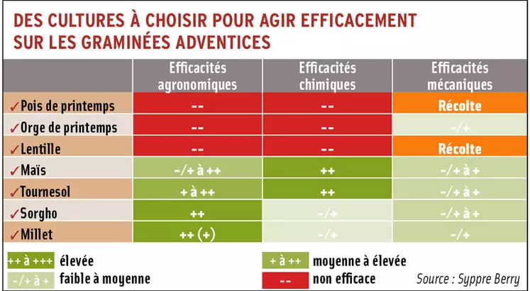 Tableau - Des cultures à choisir pour agir efficacement sur les graminées adventices