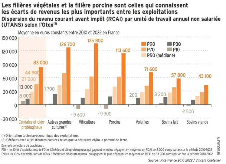 <em class="placeholder">Graphique - LES FILIÈRES VÉGÉTALES ET LA FILIÈRE PORCINE SONT CELLES QUI CONNAISSENTLES ÉCARTS DE REVENUS LES PLUS IMPORTANTS ENTRE LES EXPLOITATIONSDispersion du revenu ...</em>
