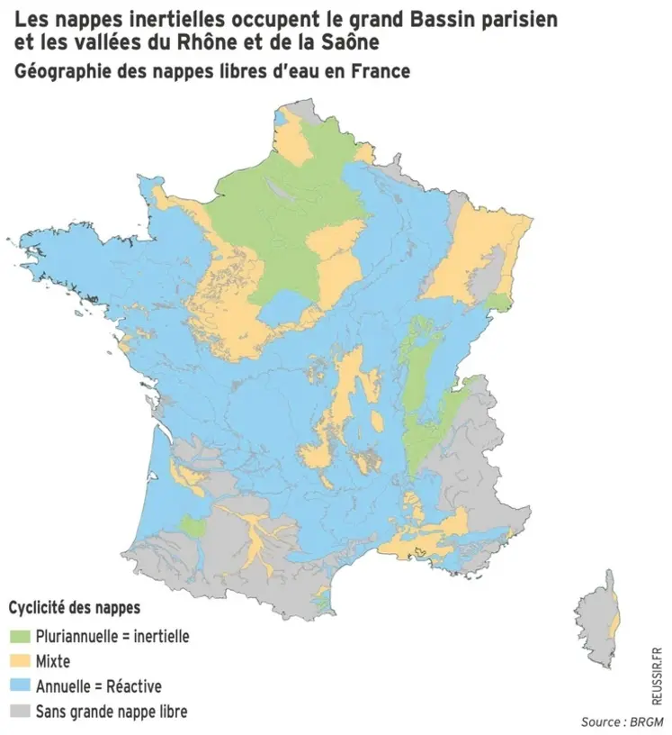 <em class="placeholder">Graphique - Les nappes inertielles occupent le grand Bassin parisienet les vallées du Rhône et de la SaôneGéographie des nappes libres d’eau en France</em>