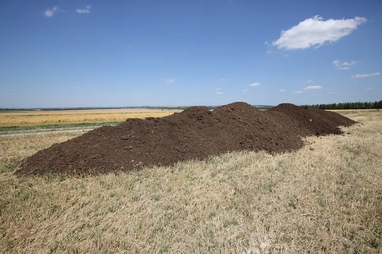 <em class="placeholder">Tas de compost vegetal dans une parcelle cerealiere avant son epandage. </em>