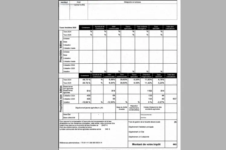 Feuille de la taxe foncière des propriétés non bâties de 2026