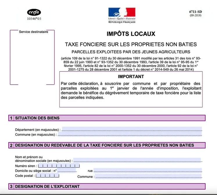 <em class="placeholder">Formulaire de souscription du dégrèvement de taxe foncière pour les jeunes agriculteurs</em>