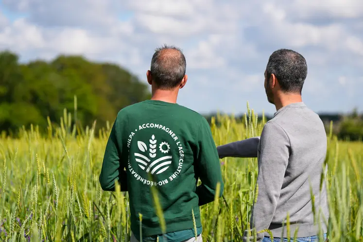 Un technicien de Milpa échnage avec un agriculteur partenaire.
